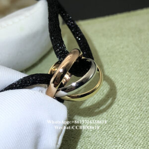 ct trinity bracelet, black rope, 18k gold
