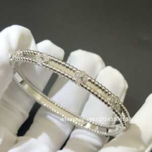 VCA Perlée sweet clovers bracelet, diamonds, 18k white gold, medium model
