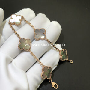 VCA Vintage Alhambra bracelet, grey mother-of-pearl, 18k rose gold, 5 motifs