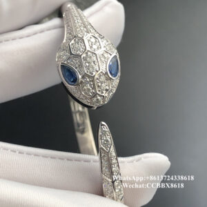 BG Serpenti Seduttori bangle bracelet, diamonds, blue sapphire, 18k white gold