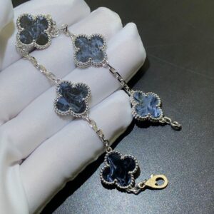 VCA Vintage Alhambra bracelet, pietersite, 18k white gold, 5 motifs