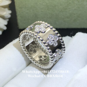 VCA Perlée sweet clovers ring, diamond, 18k white gold