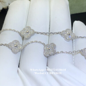 VCA Sweet Alhambra bracelet, diamonds, 18k white gold, 6 motifs
