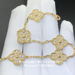 VCA Vintage Alhambra bracelet, diamonds, 18k yellow gold, 5 motifs