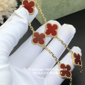 VCA Vintage Alhambra bracelet, carnelian, 18k yellow gold, 5 motifs