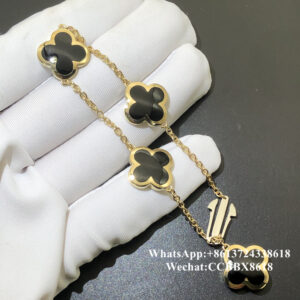 VCA Pure Alhambra bracelet, onyx, 18k yellow gold, 4 motifs