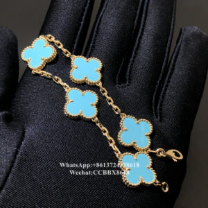 VCA Vintage Alhambra bracelet, turquoise, 18k yellow gold, 5 motifs