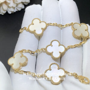 VCA Vintage Alhambra bracelet, mother-of-pearl, 18k yellow gold, 5 motifs