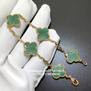 VCA Vintage Alhambra bracelet, malachite, 18k yellow gold, 5 motifs