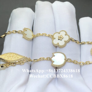 VCA Lucky Spring bracelet, carnelian, mother-of-pearl, onyx, 18k rose gold, 5 motifs