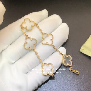 VCA 50th Anniversary Vintage Alhambra bracelet, rock crystal, 18k yellow gold, 5 motifs