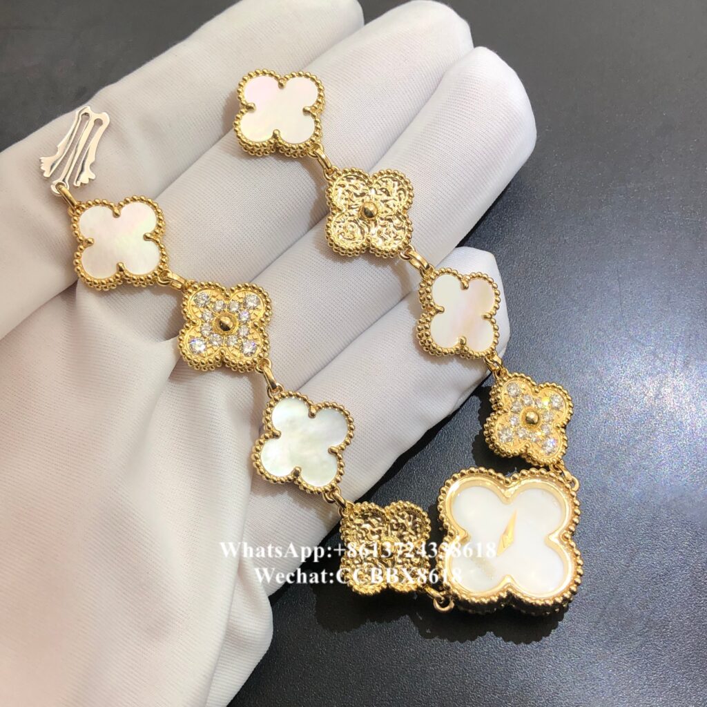 VCA Sweet Alhambra watch, diamonds, white mother-of-pearl, quartz movement, 18k yellow gold
