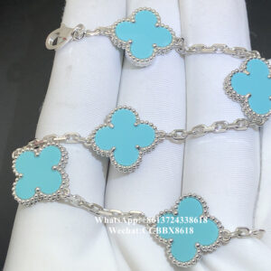 VCA Vintage Alhambra bracelet, turquoise, 18k white gold, 5 motifs