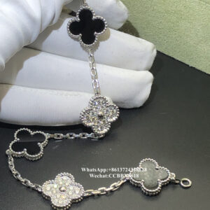VCA Vintage Alhambra bracelet, onyx, diamonds, 18k white gold, 5 motifs