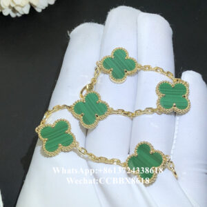 VCA Vintage Alhambra bracelet, malachite, 18k yellow gold, 5 motifs