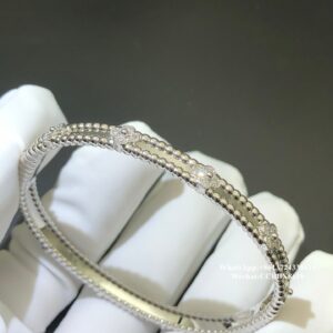 VCA Perlée sweet clovers bracelet, diamonds, 18k white gold, medium model
