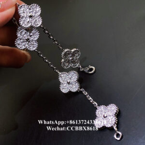 VCA Vintage Alhambra bracelet, diamonds, 18k white gold, 5 motifs
