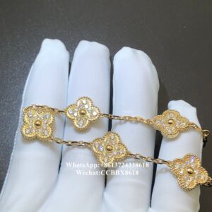 VCA Vintage Alhambra bracelet, diamond, 18k yellow gold, 5 motifs
