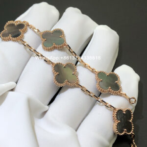 VCA Vintage Alhambra bracelet, grey mother-of-pearl, 18k rose gold, 5 motifs