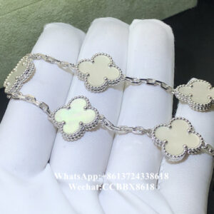 VCA Vintage Alhambra bracelet, mother-of-pearl, 18k white gold, 5 motifs