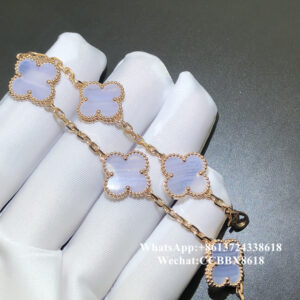 VCA Vintage Alhambra bracelet, chalcedony, 18k rose gold, 5 motifs
