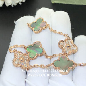 VCA Vintage Alhambra bracelet, diamonds, grey mother-of-pearl, 18k rose gold, 5 motifs