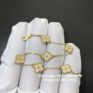 VCA Sweet Alhambra bracelet, diamonds, 18k yellow gold, 6 motifs