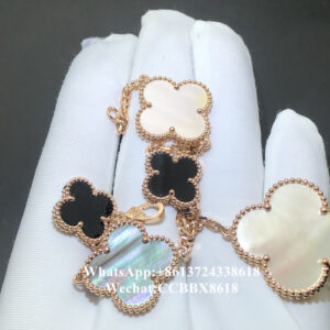 VCA Magic Alhambra bracelet, mother-of-pearl, onyx, 18k rose gold, 5 motifs