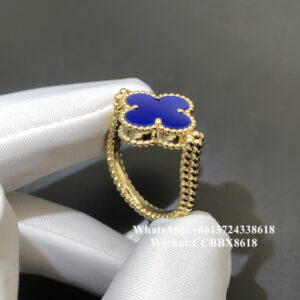 VCA Vintage Alhambra reversible ring, lapis lazuli, guilloché, 18k yellow gold