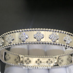 VCA Perlée clovers bracelet, diamond, 18k white gold