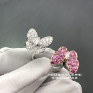 VCA Two Butterfly Between the Finger ring, daimond, pink sapphires, 18k rose gold, 18k white gold
